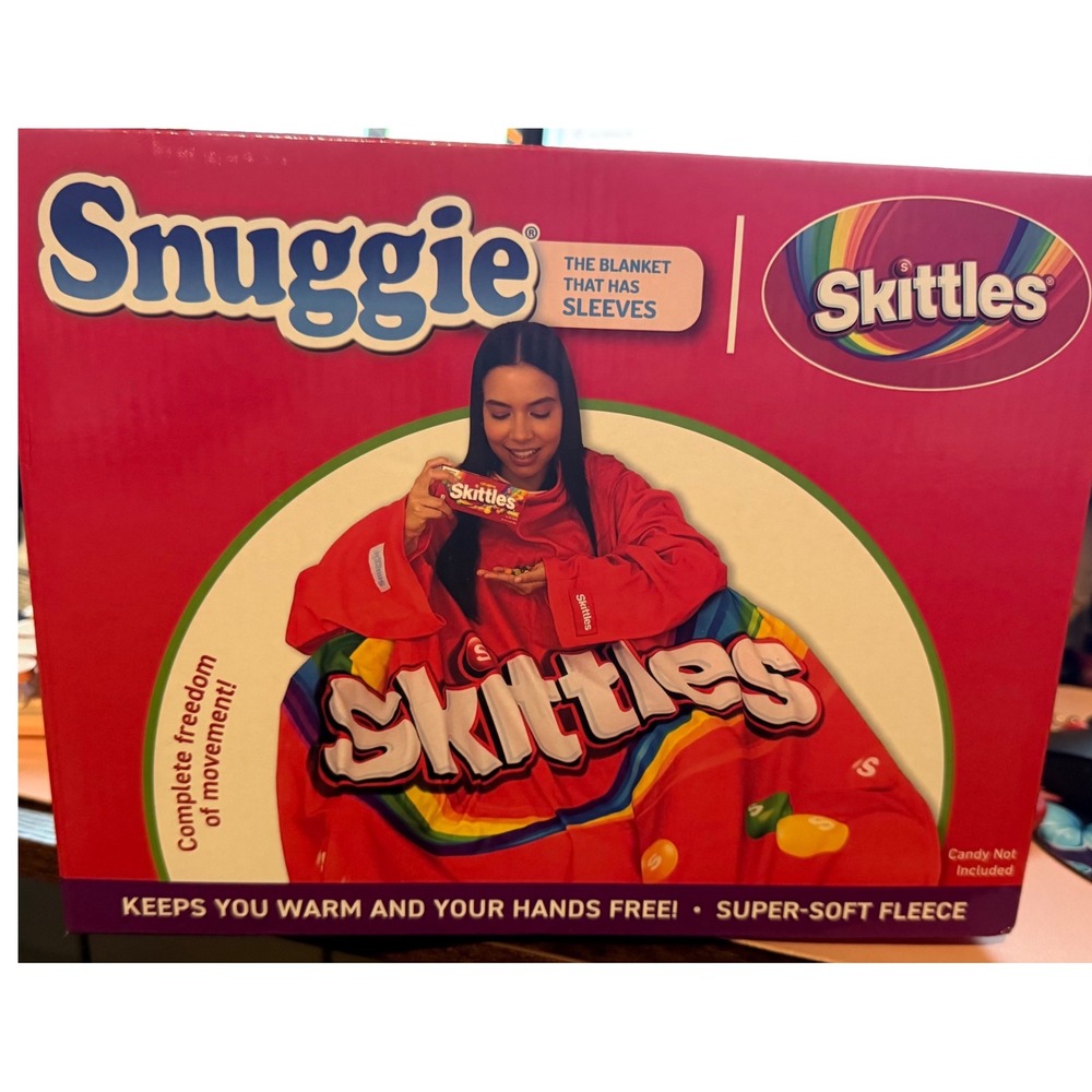 Snuggie Skittles Wearable Fleece Blanket with Sleeves Red Rainbow New in Box